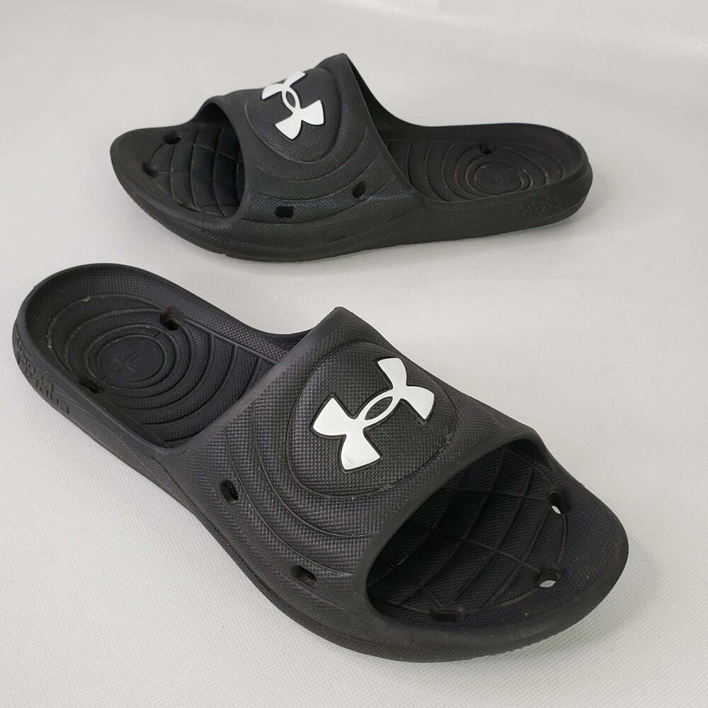 Under Armor Locker IV Men's Size 9 Slide Sandal Black White Logo